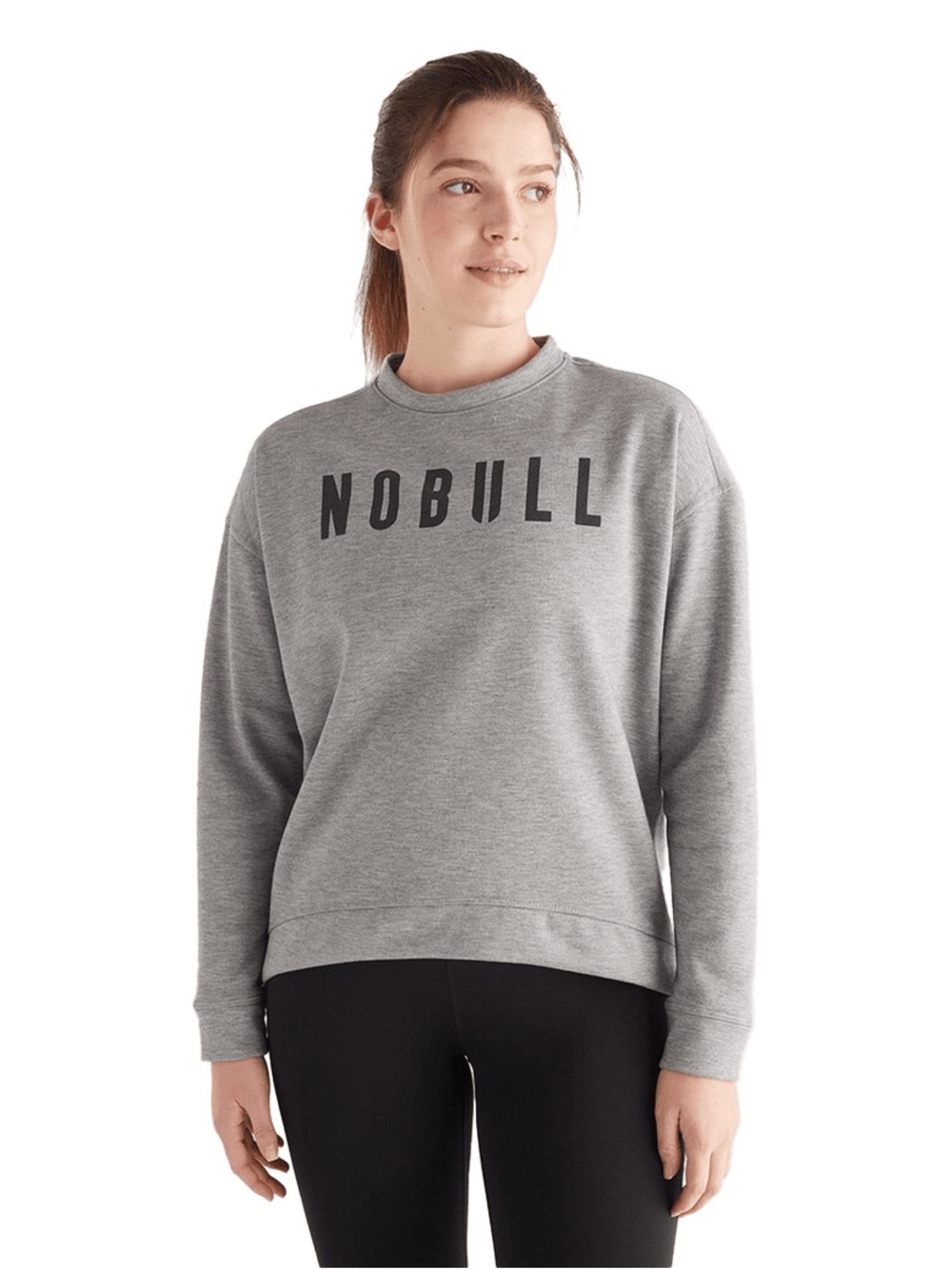 NOBULL Women’s Legacy Crew Sweatshirt XS Gray Black Logo Athletic Pullover